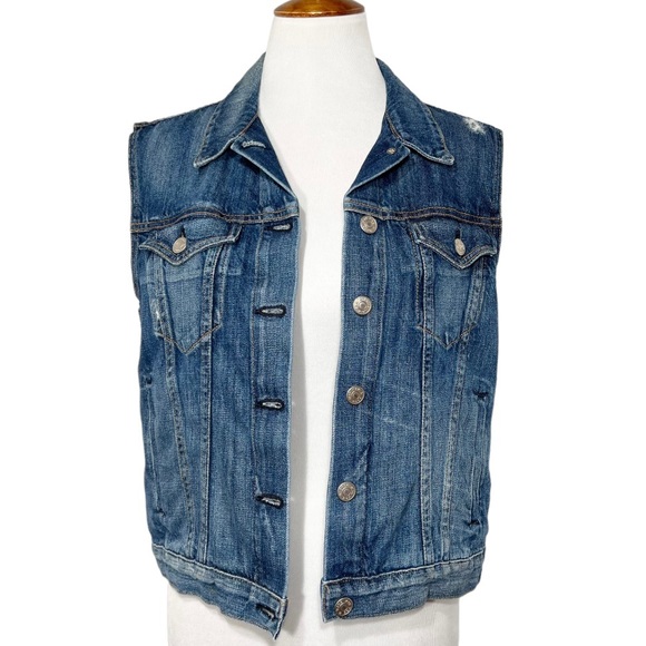 SOLD-Rag & Bone Distressed Denim Sleeveless Jean Vest, Jean Jacket - Picture 2 of 12